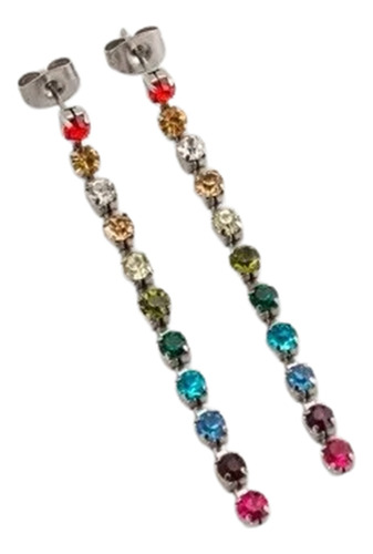 Aros Acero Colgantes Strass Multicolor Cardinal Para Regalo