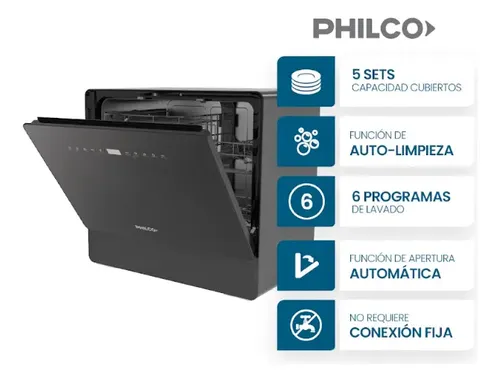 Lavavajillas Philco 5 Cubiertos Phlj05 Sobremesada Negro