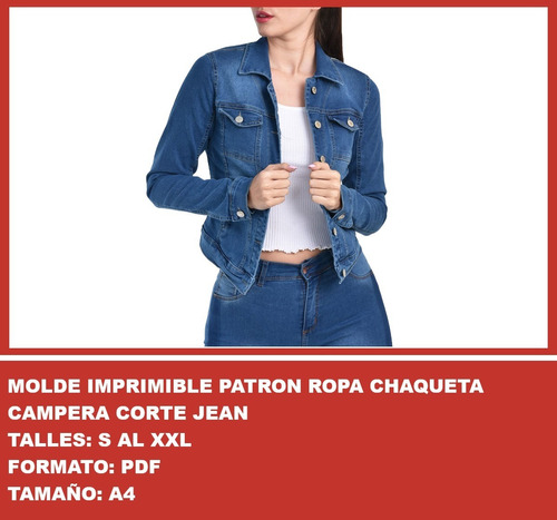 Molde Imprimible Patron Ropa Chaqueta Campera Corte Jean 2x1