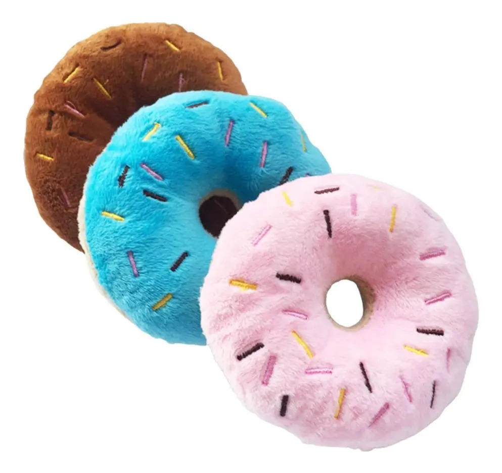 Pelúcia Para Cães Gatos Rosquinha Com Apito Mordedor Pet Cor Donutsazul