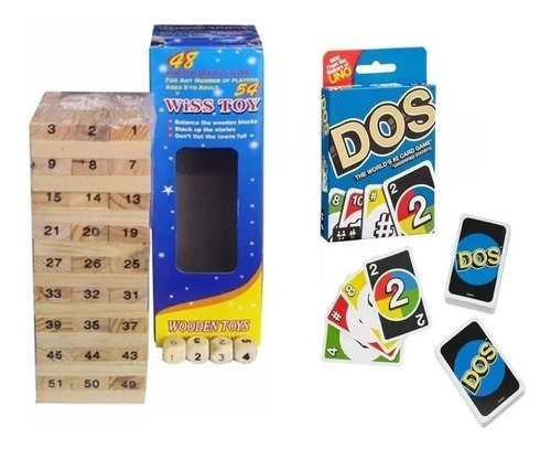 Combo Juego Mesa Cartas Dos Mattel + Jenga Promo