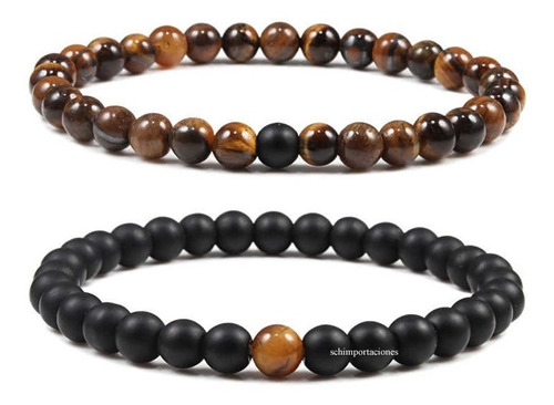 Pulseras De Distancia Ojo De Tigre + Ónix Mate - Original
