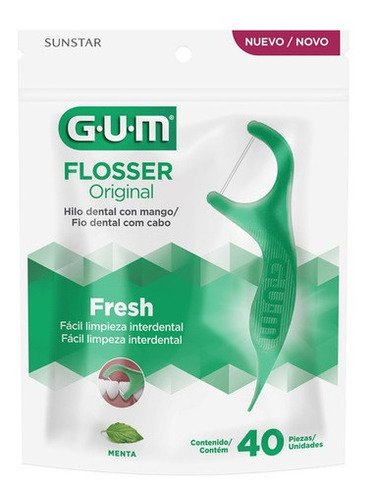 Gum Hilo Dental Con Mango Flossers Original Sabor Menta 40u