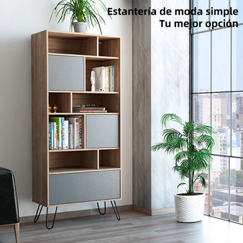 Librero Top Living Con Estantes Puertas Y Cajones En Ratán C Coral Oscuro