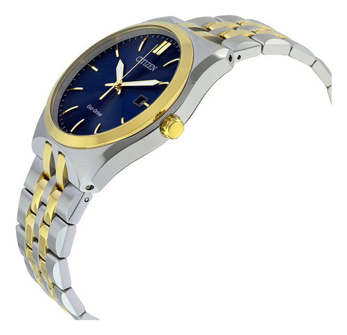 Reloj Citizen Bm733458l Hombre Eco Drive Acero Inox Azul Malla Plateado Bisel Dorado