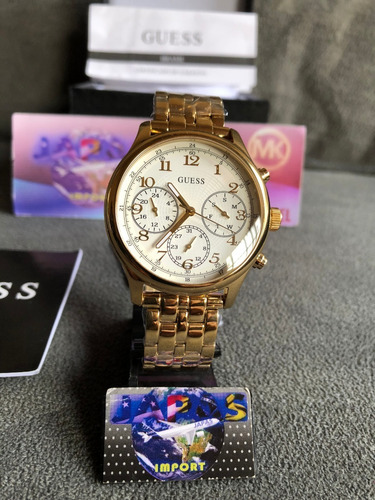 Relogio Guess W1018l2 Dourado 100% Original Completo Caixa