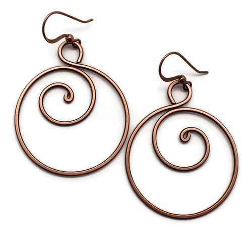 Aretes De Espiral De Cobre Sólido Hechos Mano (cobre A...