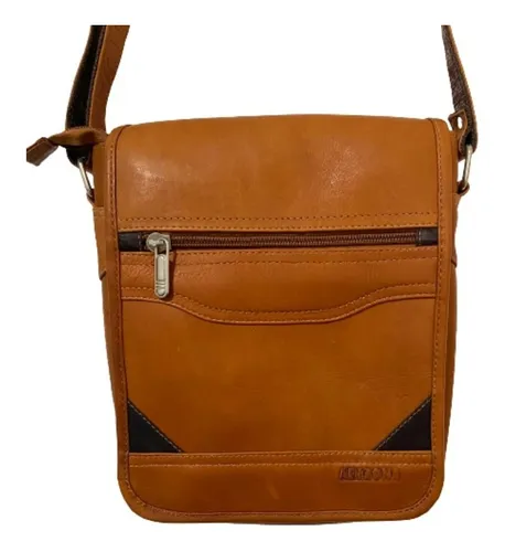 Bolso Terciado Morral Caballero 100 Cuero Marron Calidad