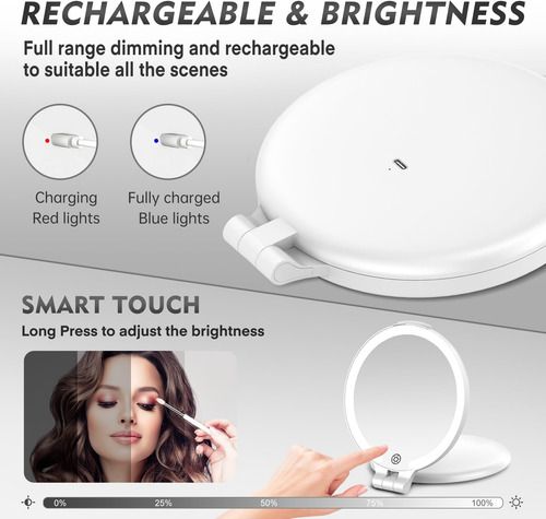 Espejo De Viaje Funtouch 7 Con Aumento Y Luces Led
