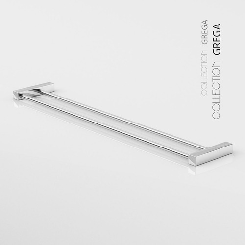 Porta Toalha Duplo Troia Barra 70cm Prata Grego Metal 1031TR