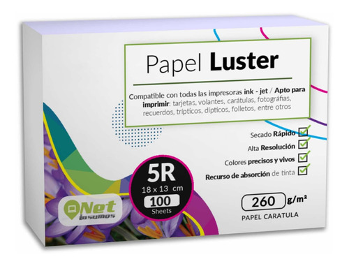 Papel Modelo Luster 260 Gr 100 Hojas 5r 13 X 18