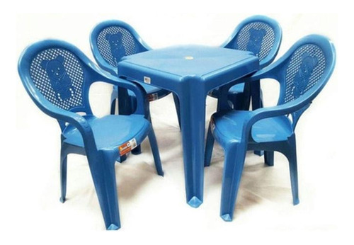 Conjunto Infantil Mesa E 4 Cadeiras Antares Azul 03 Jogos