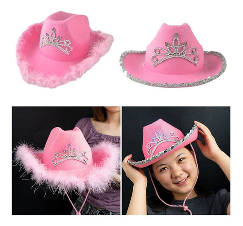 2x Sombrero De Vaquero Rosa Con Sombrero De Vaquera  Corona