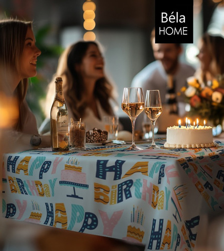 Mantel Cumpleaños Reutilizable Tela 6 Sillas 2.50mx1.40m