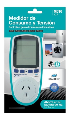 Imagen 3 de 8 de Medidor Consumo Electrico Stand By Tension Enchufable 10a