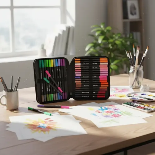 Kit Canetas Dual Brush 120 Cores Ponta Dupla + Estojo Ziper