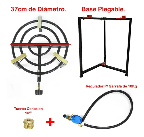 Mechero Quemador Paellero A Gas 37 Cm + Base + Regulador
