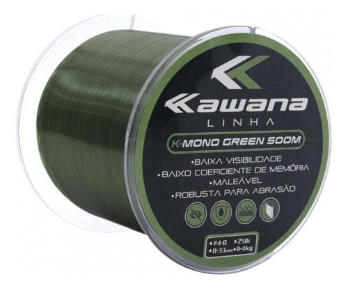 Linha Pesca Monofilamento Kawana K-mono Green 500m 0,20-10lb