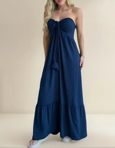Vestido Longo Fluído Sem Alças Com Amarração