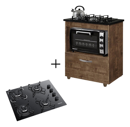 Kit Balcão Cooktop Itatiaia 1 Porta E Fogão Cooktop 4 Bocas Cor Ipe