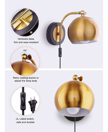 Aplique De Pared De Oro Oylyw Plug In Accesorio De Iluminaci