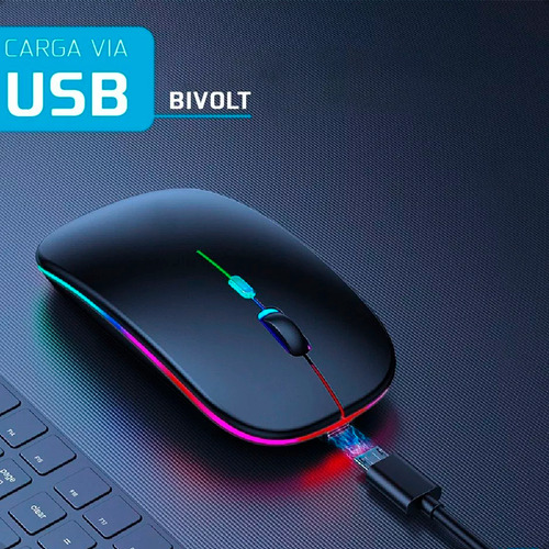 Mouse Sem Fio Led Rgb Com Design Ergonômico - Preto