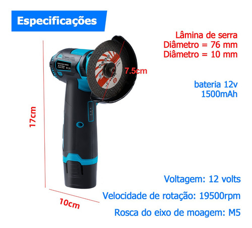 Lixadeira Portátil Esmerilhadeira Angular Com Baterias 12v