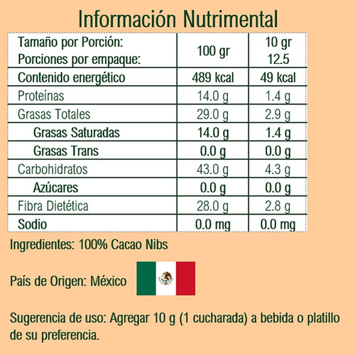 Imagen 4 de 4 de Cacao Nibs - Frasco Cristal 125 G - Origen: México