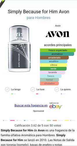 Fragancia Masculina Simply Because - mL a $1667