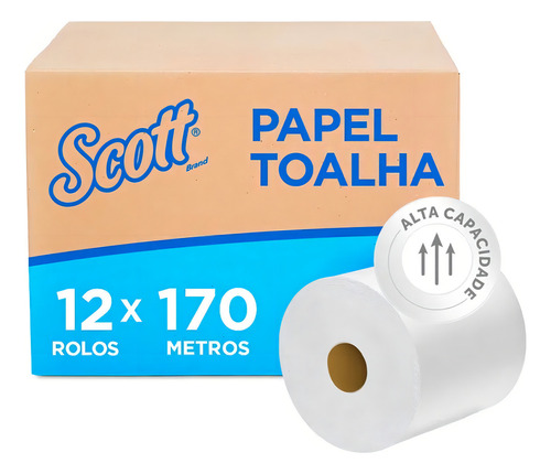 Papel Toalha Rolo Scott® 170m Folha Simples Com 12 Rolos