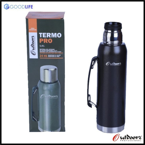 Imagen 3 de 8 de Termo Acero Outdoors Professional 1.4 L Pico Cebador Negro