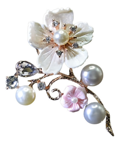 Broches Prendedor Conchas Y Perlas Floral Cristal Para Mujer