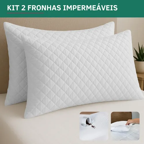 Kit 2 Capa Protetora P/ Travesseiro Impermeável Fronha Antialérgica Matelado Lavável Silenciosa E Não Esquenta Cor Branco