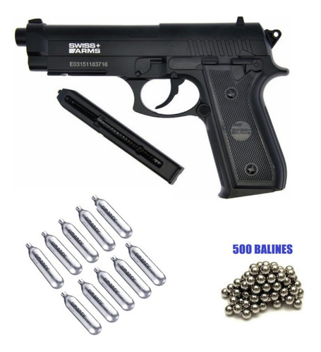 Pistola Swiss Arms P92 Full Metal Bk 10 Co2 + 500 Bb 