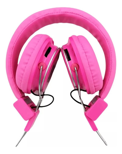 Audifonos De Diadema Radio Fm/ Tf Card/ Aux Pantalla Led Color Fucsia