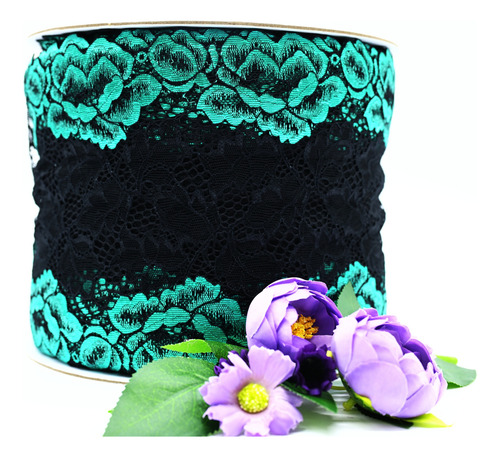 Rollo De Encaje Bicolor Floral De Alta Calidad 7014 Verde Menta