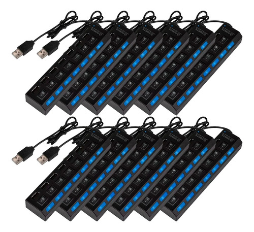 Pack 12 Hub 7 Puertos Multi Usb 2.0 Indicador Luz Led Usb