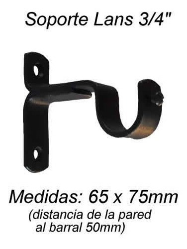 Imagen 2 de 10 de Kit Barral Cortina 3/4(19mm) X 3m Sop Lans Hierro Forjado