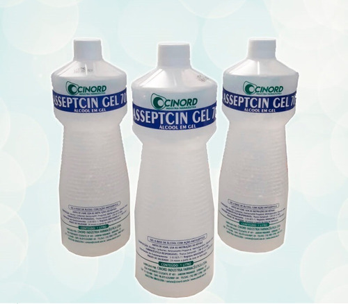 Kit C/3 Álcool Gel 70% Antisséptico 1 Litro