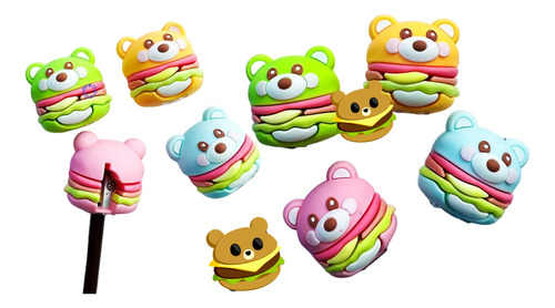 4 Sacapuntas Kawaii Forma Gato Hamburguesa Color Muy Cute :)