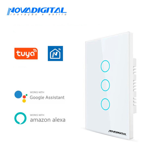 Imagem 3 de 6 de Interruptor Smart Sem Fio 3 Botões Touch Alexa Google