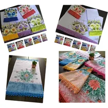 Comprar 7 Panos Prato Pintado Com Bico Crochê + 7 Panos Com Babado