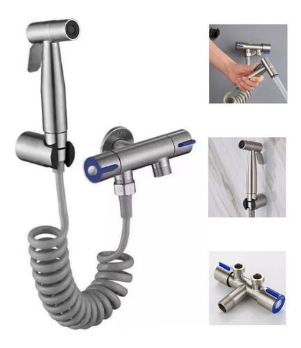 Ducha Higiênica Duas Saídas De 1/2 Mm Aço Inox Com Registro