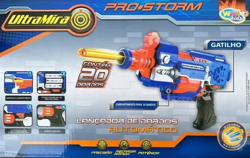 Arma De Brinquedo Lançador Nerf Automática Pilhas Com 20 Dardos