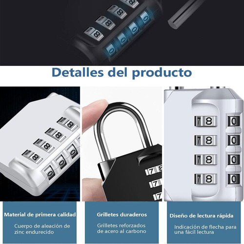 Candado Locker De 2 Piezas, Candado Combinación De 4 Dígitos