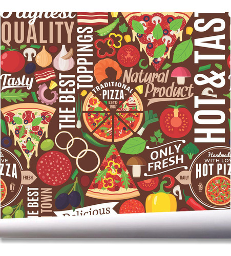 Papel De Parede Pizza Massas Lanche Itália Kit 02 Rolos A607