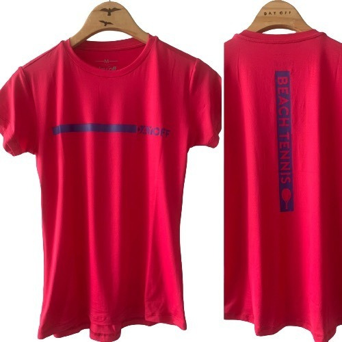 Camiseta Fem. Dry Fit Cor Cereja Beach Tennis Faixa