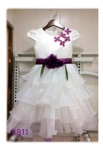 Imagen 1 de 1 de Vestido Importado De Nena Con Tull Volador Y Flor Color Azul