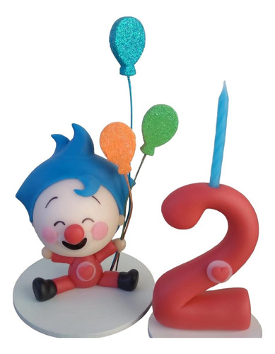 Adorno De Torta  Payaso Plim Plim Y Numero Vela En Porcelana