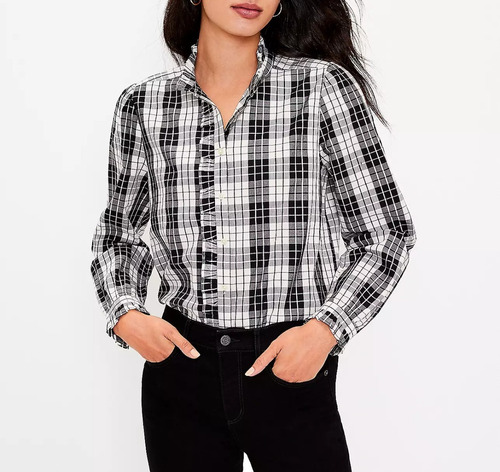 Blusa Mujer A Cuadros Y Volantes En Cuello Y Mangas Madyrose